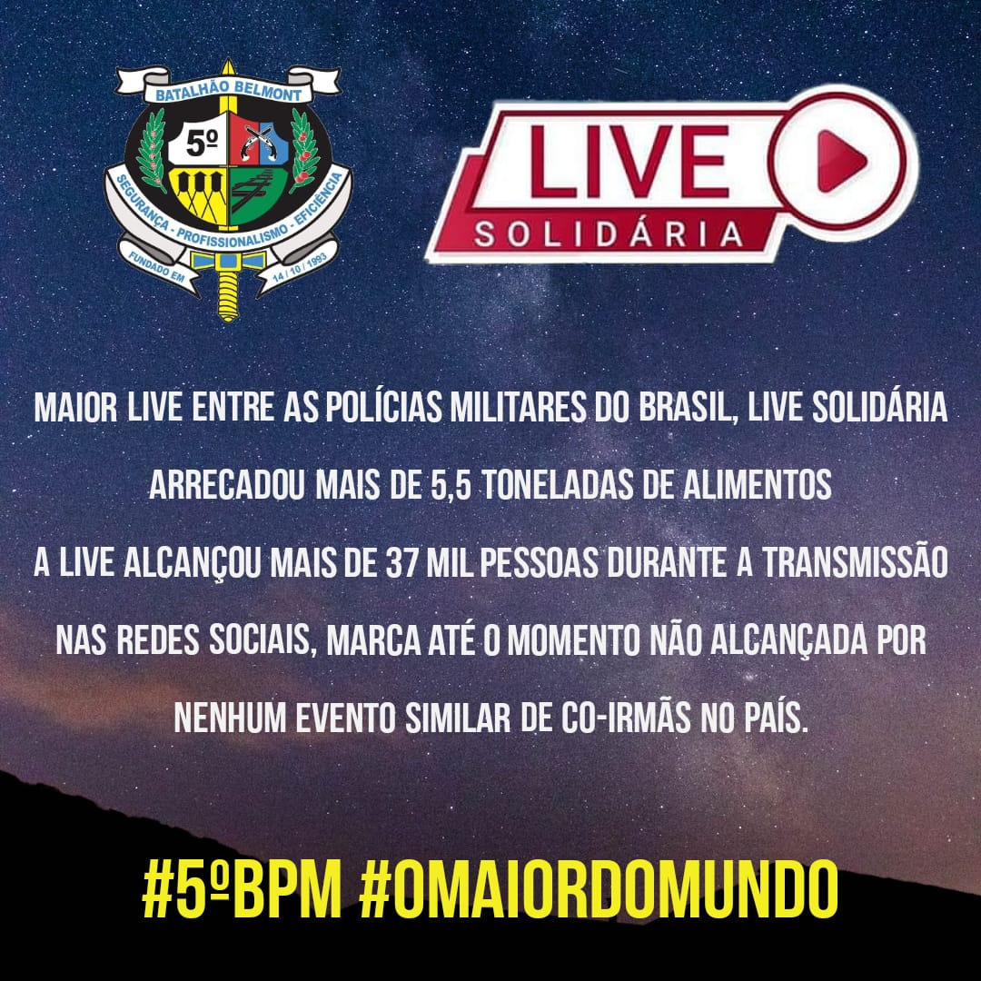 LIVE SOLIDÁRIA:  Live do 5° BPM arrecadou mais de 5,5 toneladas de alimentos