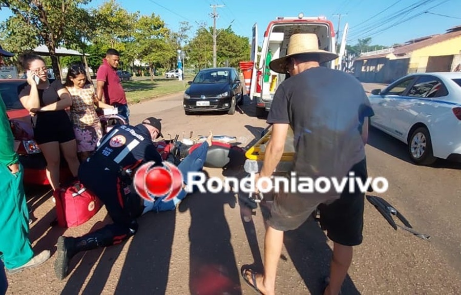 TRÂNSITO: Mulher sofre fratura após colisão de moto com carro na Calama