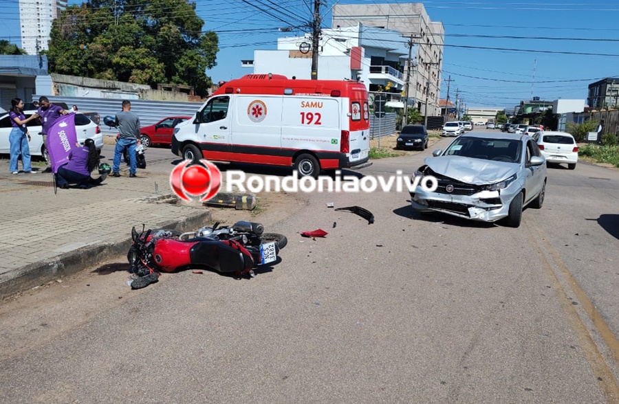 ASSISTA: Colisão entre carro e moto deixa homem ferido no Centro