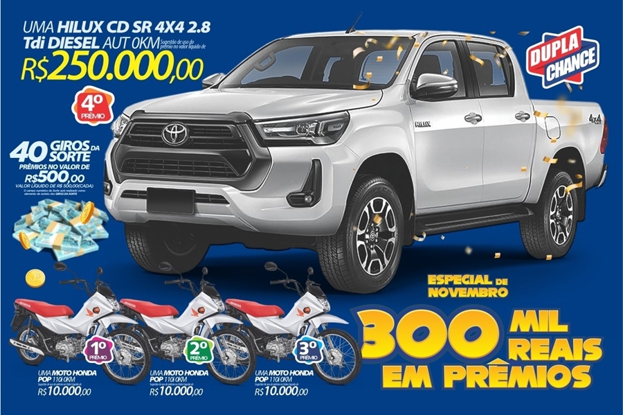 RONDÔNCAP: Sorteio especial de novembro com uma Hilux de 250.000 reais no 4º prêmio