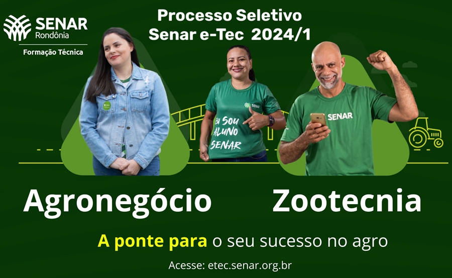 SENAR: Mais de 300 vagas para cursos técnicos de Agronegócio e Zootecnia em RO