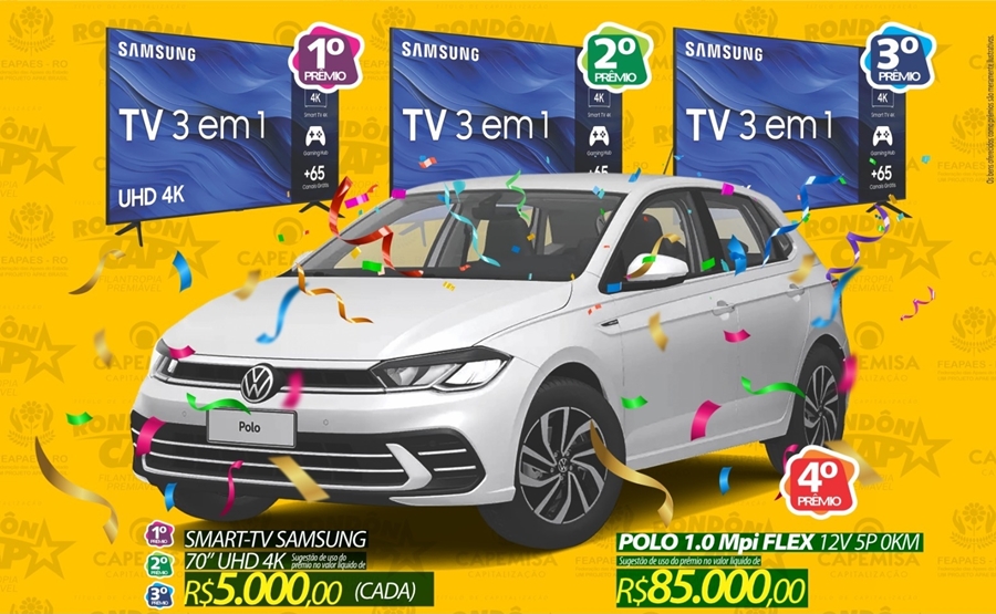 RONDÔNCAP: Carro mais vendido do Brasil, 3 Tvs tela grande, 40 giros e titulo só 10 reais