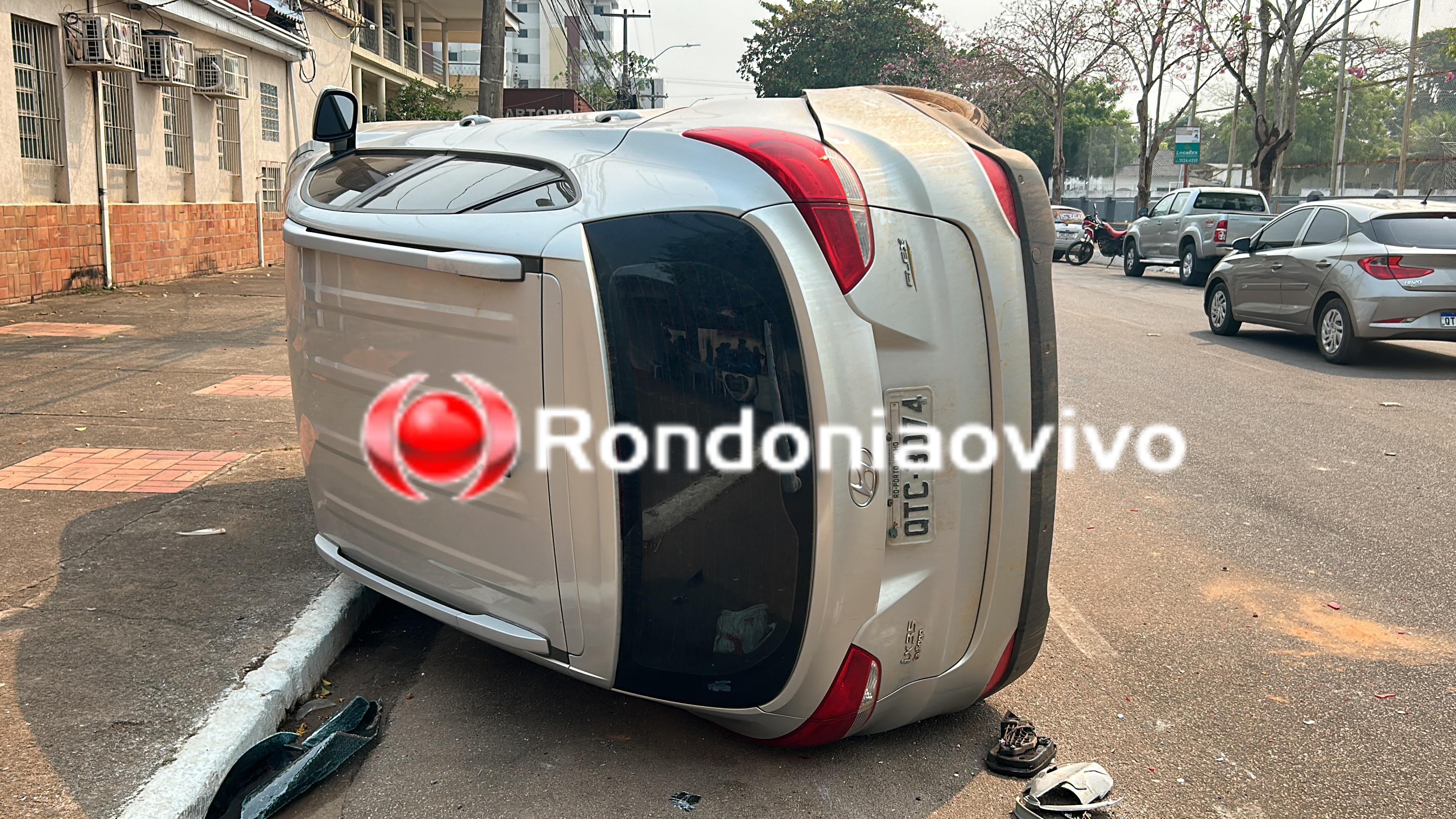 IMPRUDÊNCIA: Carro capota após forte colisão na Avenida Carlos Gomes