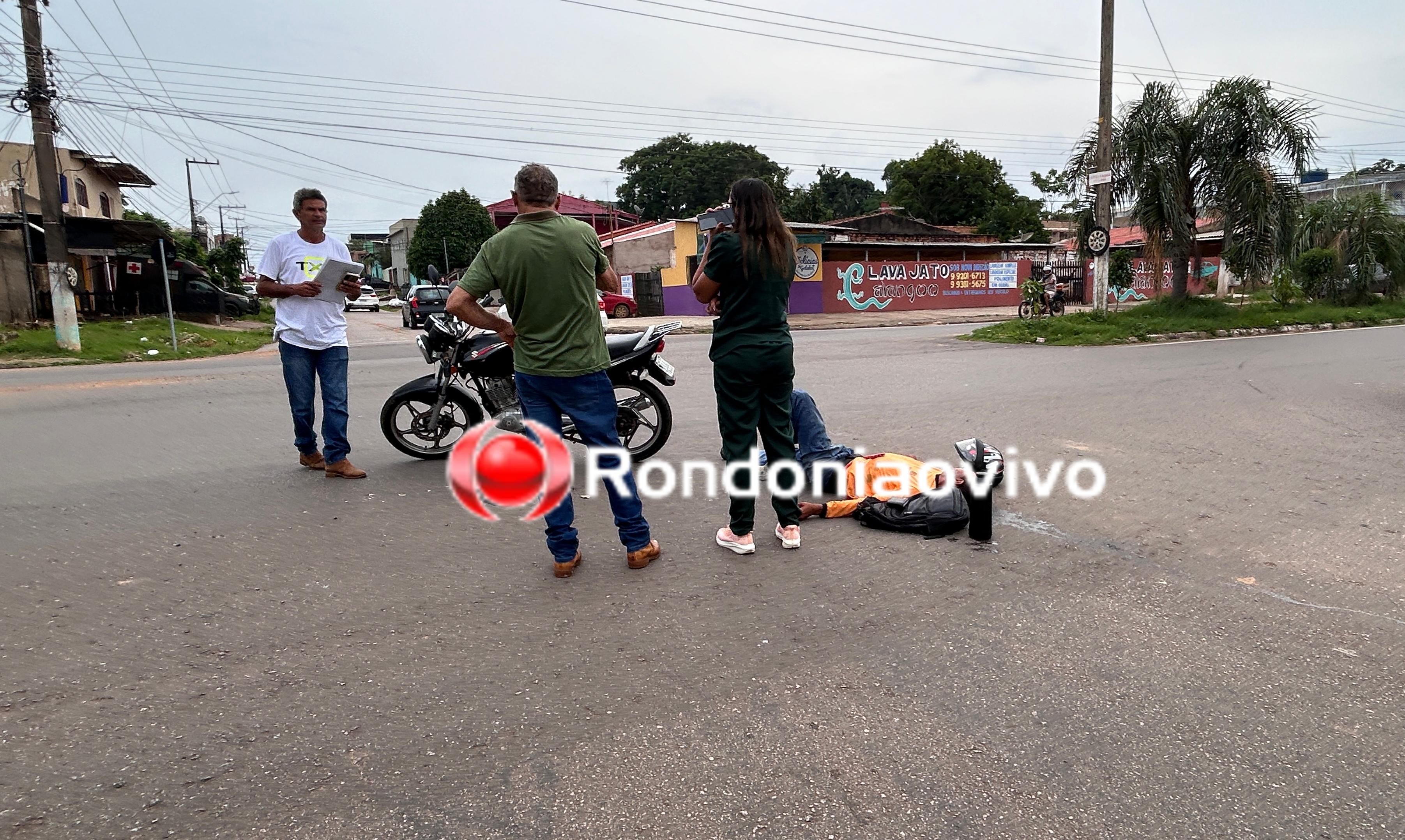 URGENTE: Motociclista tem fratura exposta no joelho após acidente no Centro