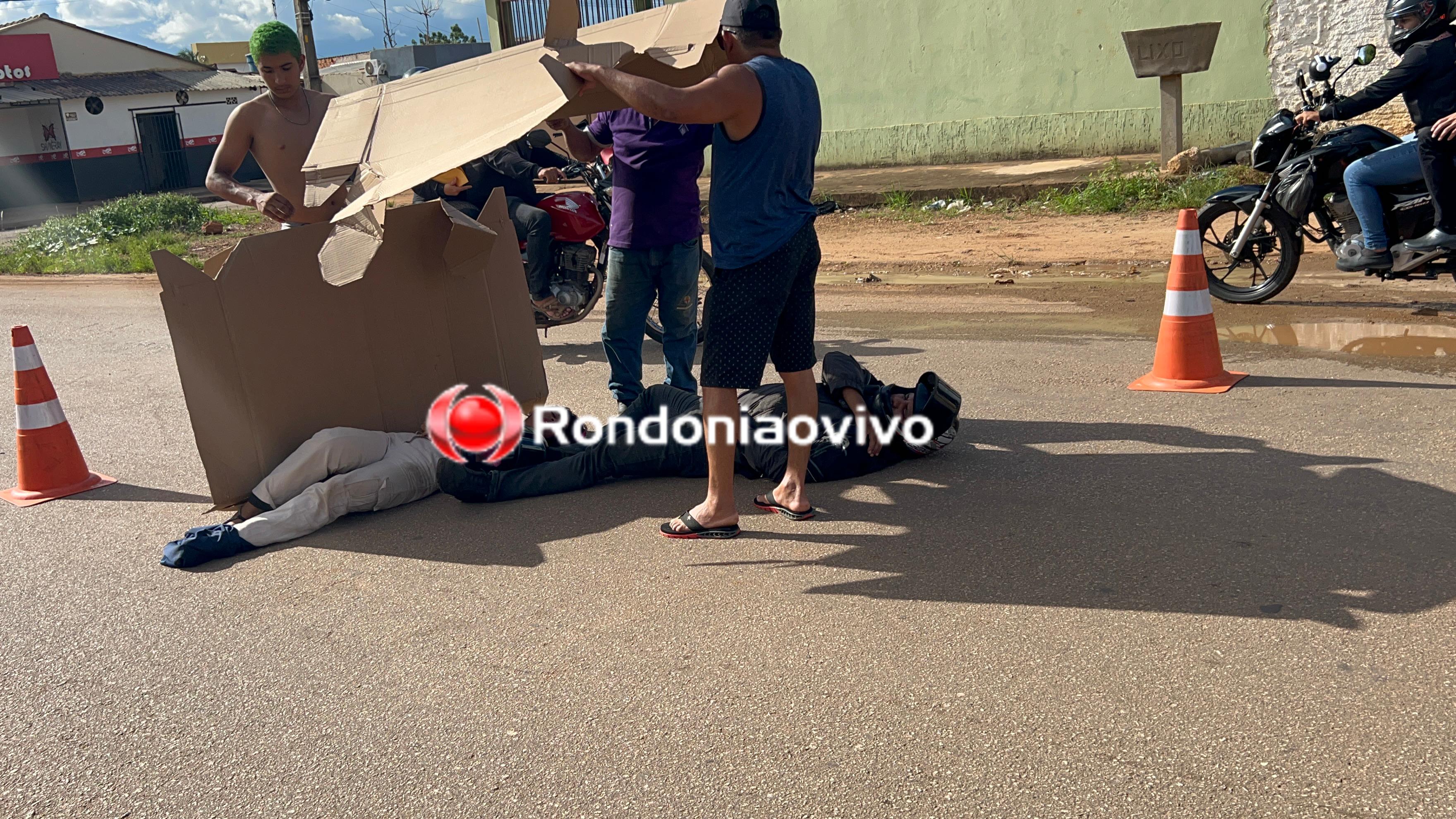 VÍDEO: Três pessoas ficam feridas após acidente entre moto e bicicleta