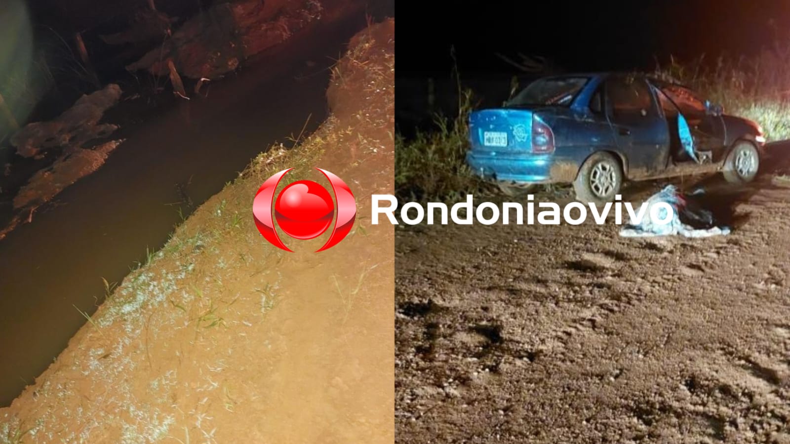 TRÁGICO: Mulher morre e marido fica ferido após carro capotar dentro de córrego 