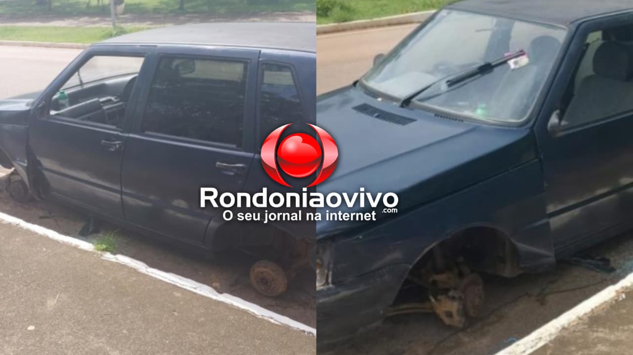 CARRO 'DEPENADO': Uno é encontrado sem as quatro rodas no Espaço Alternativo ​