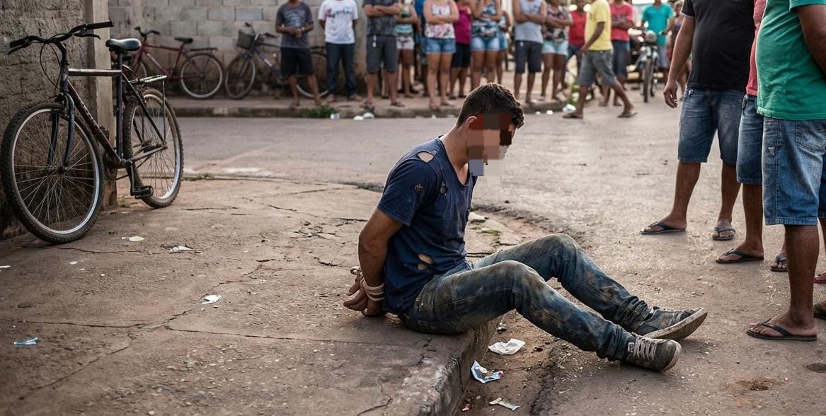 PERDEU: Ladrão é perseguido e amarrado após tentar roubar promotor de vendas