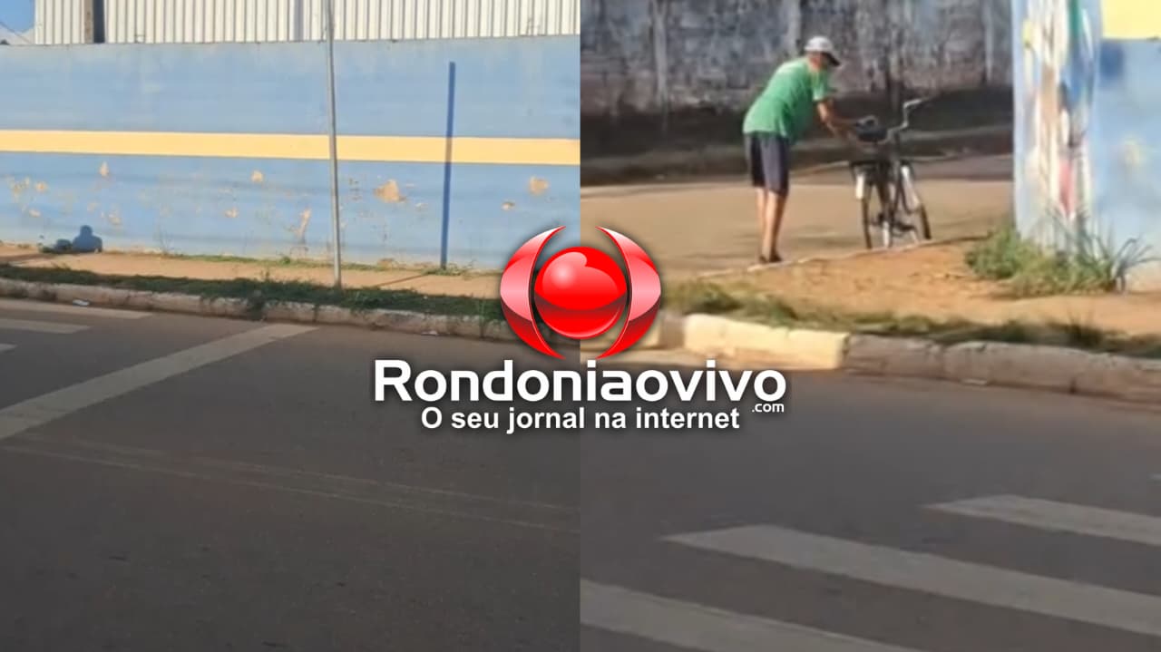 VÍDEO: Homem é flagrado furtando placa de faixa de pedestres na frente de escola