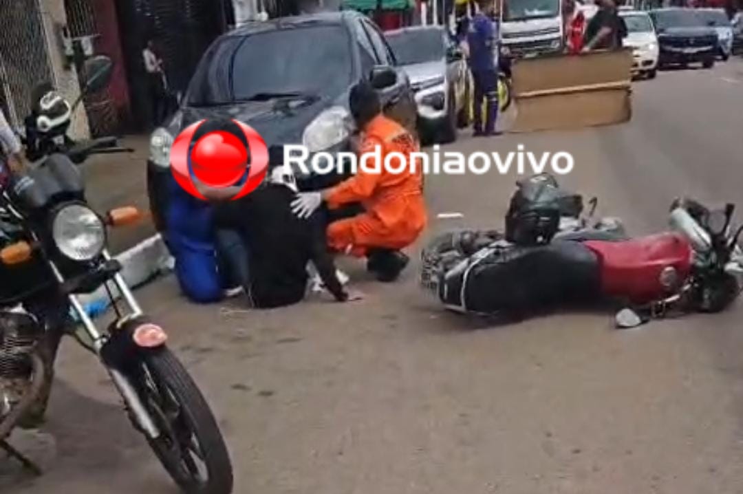 VÍDEO: Mulher e motoqueiro ficam feridos após acidente na 7 de Setembro