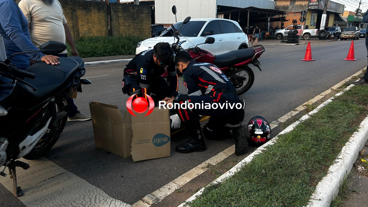 VÍDEO: Motociclista fica ferido em acidente na frente da Caixa Econômica