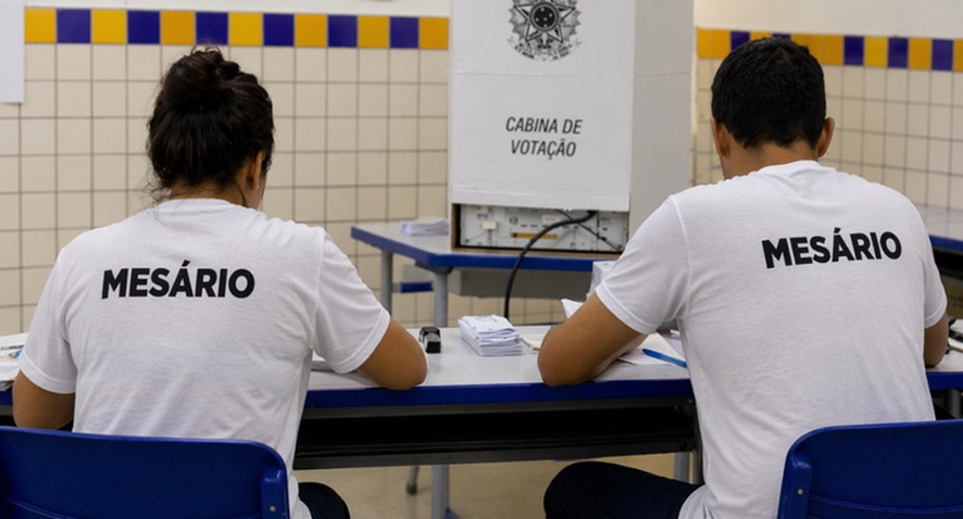 FUNÇÃO VOLUNTÁRIA: Mesários preparam seção, orientam eleitores e operam a urna