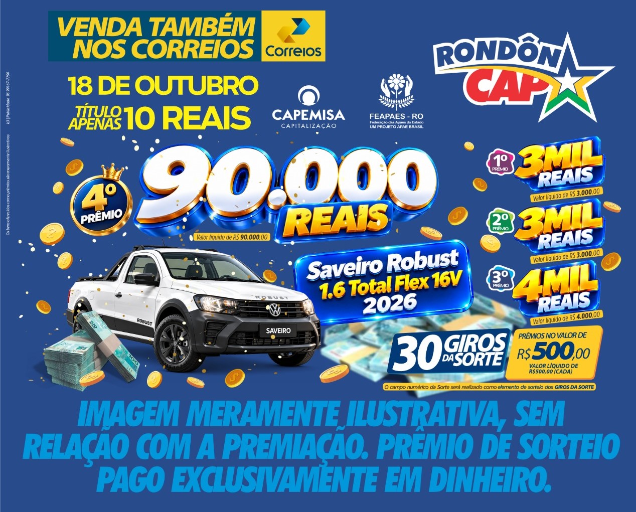 RONDONCAP: 90 mil no 4º prêmio para você comprar sua picape nova e o titulo só 10 reais