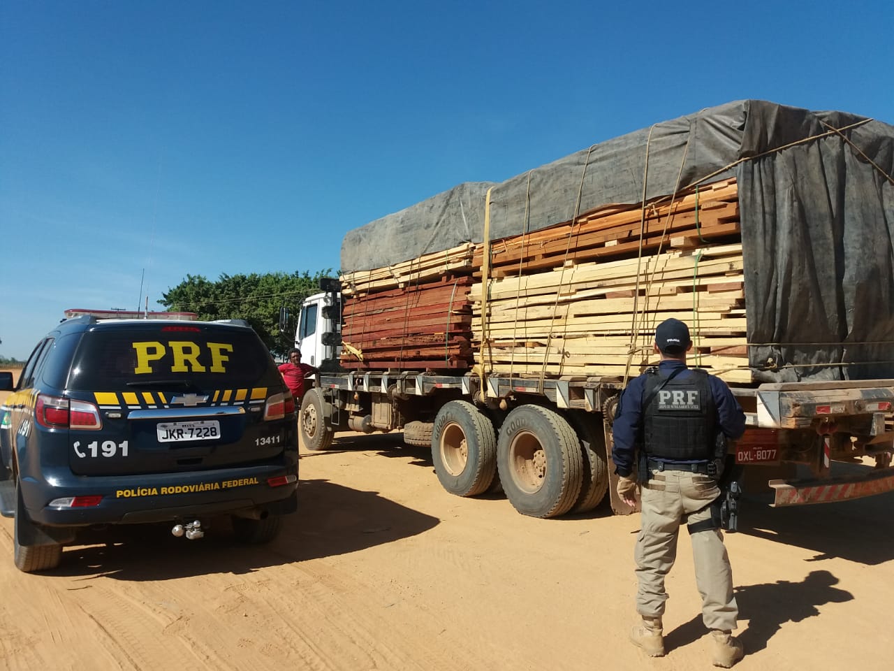 FISCALIZAÇÃO: PRF apreende caminhão com cerca de 14 m² de madeira irregular