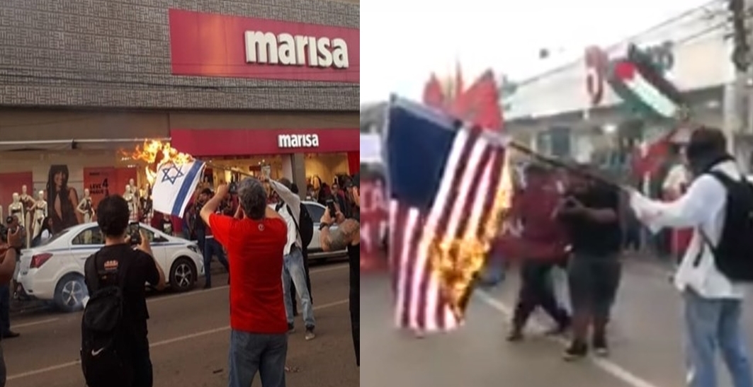 PROTESTO: Manifestantes queimam bandeiras de Israel e EUA em Porto Velho