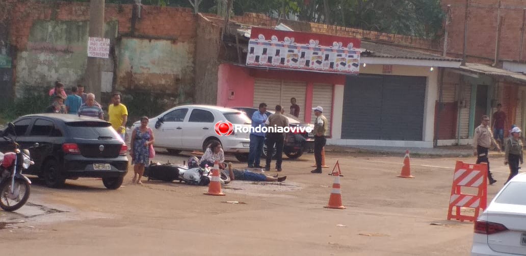 AVANÇOU: Motociclista fica lesionado após ser atropelado por carro em cruzamento