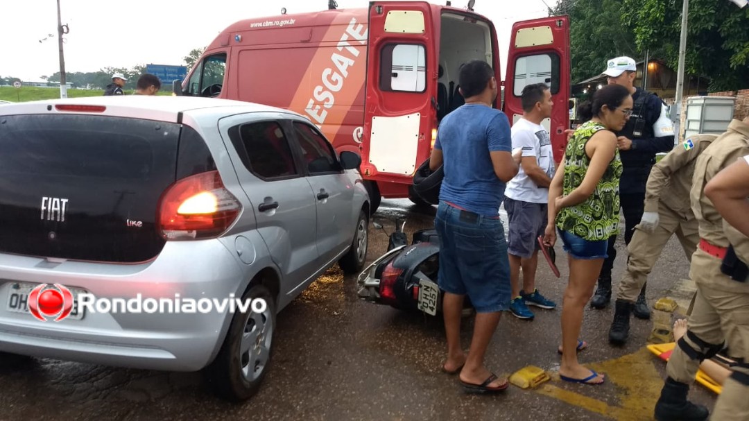 ROTATÓRIA: Acidente próximo ao 5° Bec deixa mulher lesionada em Porto Velho