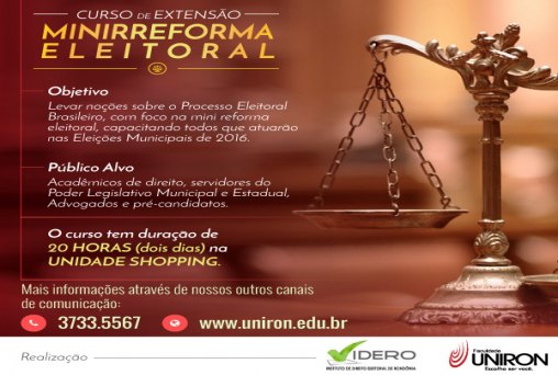 Uniron promove curso de extensão sobre Minirreforma Eleitoral