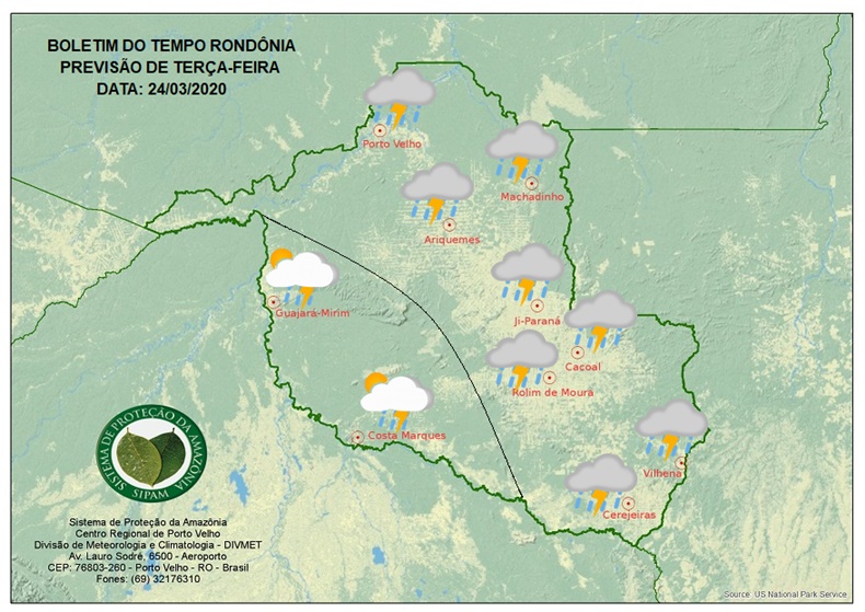 PREVISÃO DO TEMPO: Chuva deve cair entre a tarde e noite nesta terça-feira em Rondônia