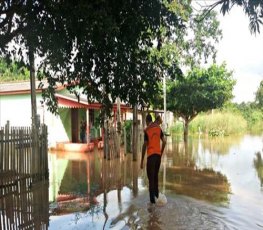 Ruas e casas são alagadas após rio transbordar em distrito 