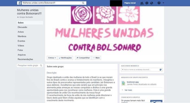 ELEIÇÕES: Grupo anti-Bolsonaro no Facebook recebe 10 mil mulheres por minuto