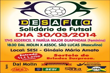 Desafio solidário de futsal neste domingo (30) 