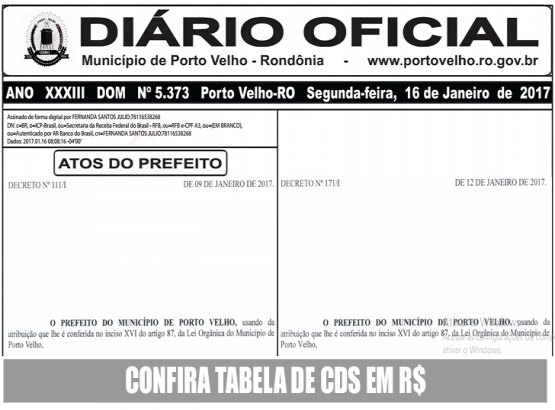 Diário Oficial publica nomeação de 286 CDS na prefeitura de Porto Velho