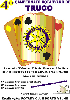 Campeonato Rotaryano de truco acontece dia 15 de outubro no Tênis Club de PV