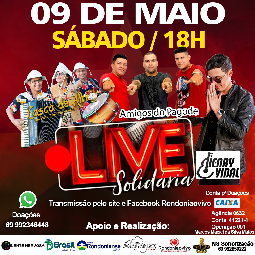 LIVE SOLIDÁRIA: Shows ao vivo com artistas da capital neste sábado (9)