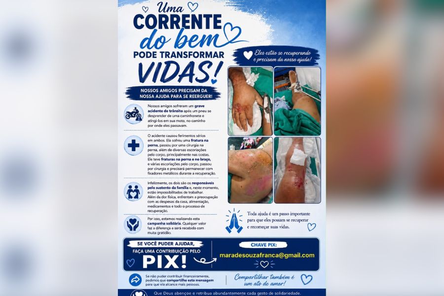 ARRECADAÇÃO: Casal atingido por pneu em acidente na BR-364 precisa de ajuda