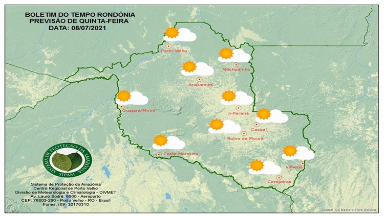 CLIMA: Veja a previsão do tempo para esta quinta-feira (08) em Rondônia