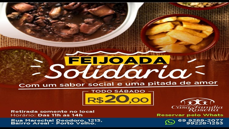 ÚLTIMO MÊS: Rosetta continua com vendas de feijoada e sobremesa neste sábado (21)