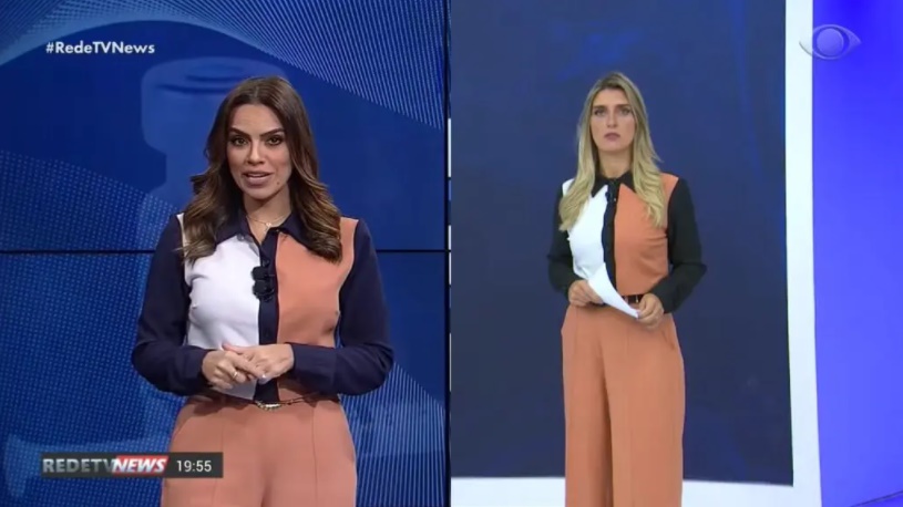 LIQUIDAÇÃO? Apresentadoras da RedeTV! e da Band usam a mesma roupa no mesmo dia