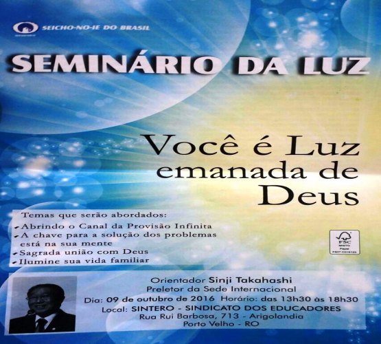 Seminário Seicho-No-Ie neste próximo domingo em Porto Velho