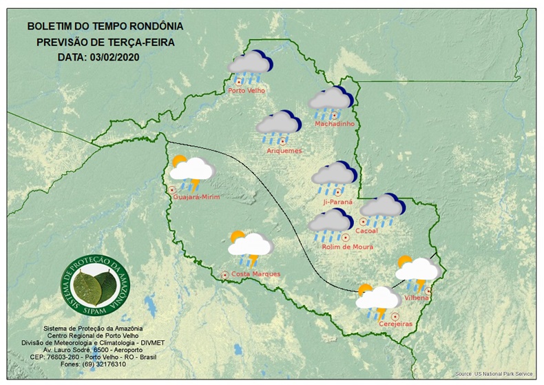 PREVISÃO P/ RONDÔNIA: Tempo não muda nesta terça e dia será nublado com pancadas de chuva