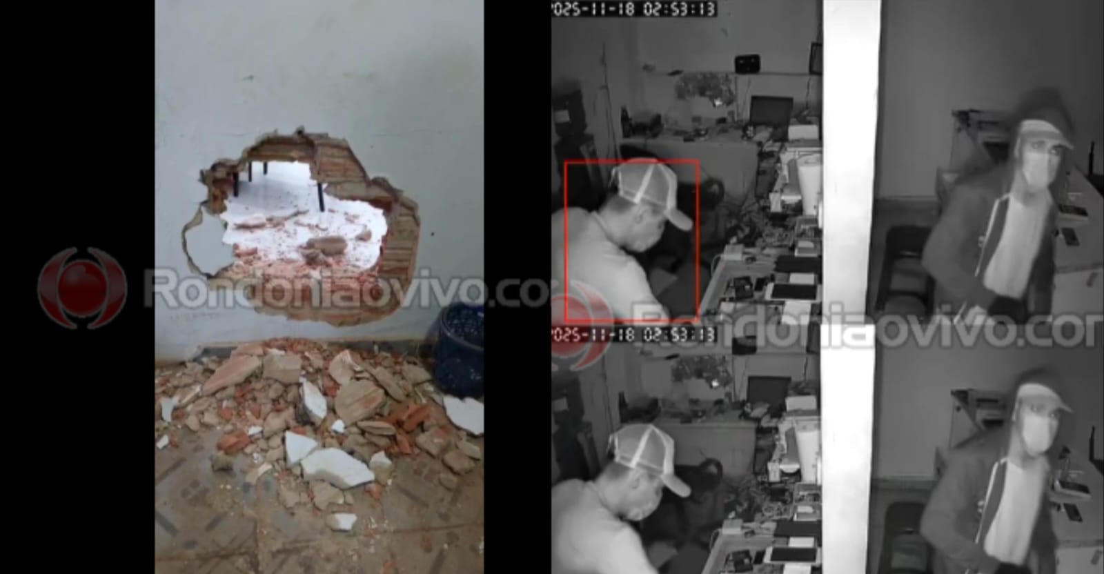 VÍDEO: Ladrões fazem buraco na parede e furtam joelheira e loja de celulares 