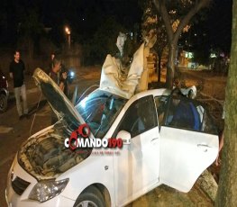 Adolescente perde o controle do carro e bate violentamente em árvore 