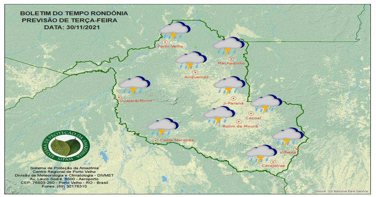 CLIMA: Confira a previsão do tempo para esta terça-feira (30) em Rondônia 