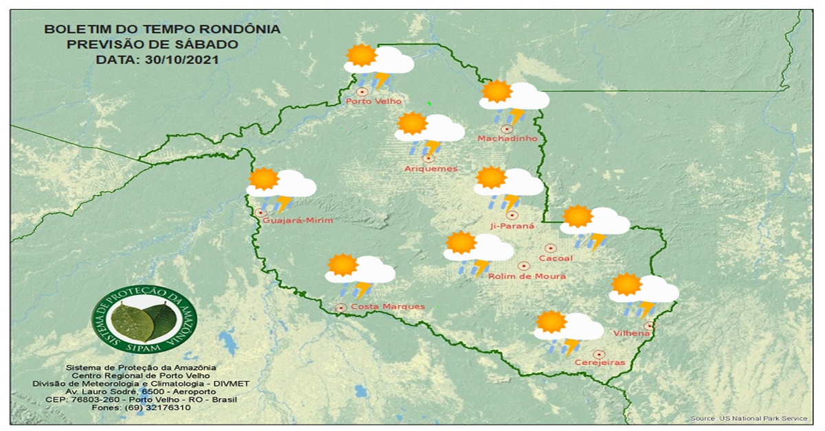 CLIMA: Confira a previsão do tempo para este sábado (30) em Rondônia 