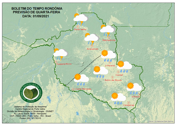 CLIMA: Confira a previsão do tempo para esta quarta-feira (01) em Rondônia 