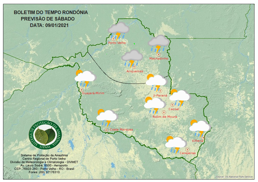 HOJE: Sipam prevê chuva a qualquer hora do dia em Rondônia