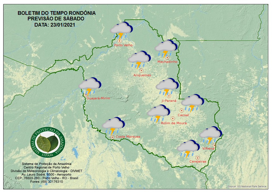 PREVISÃO DO TEMPO: Chuva deve cair a qualquer hora do dia com temporais em Rondônia