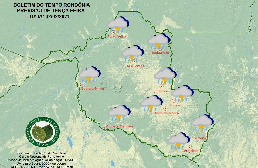 PREVISÃO DO TEMPO: Instabilidade deve causar chuva com trovoadas nesta terça-feira (2) em Rondônia