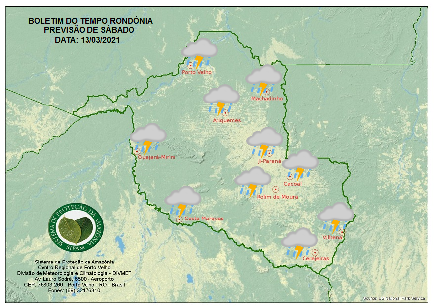 CLIMA: Veja a previsão do tempo para este sábado (12) em Rondônia