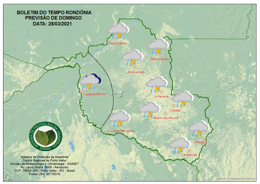 Veja a previsão do tempo para este domingo (28) em Rondônia