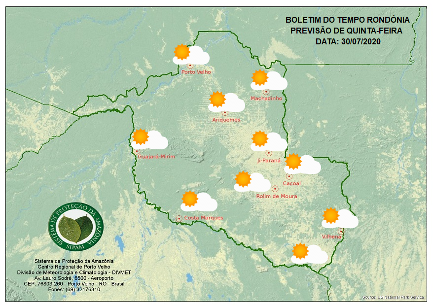 PREVISÃO DO TEMPO: Sem chuva, calor domina e quinta-feira será quente em todo o Estado