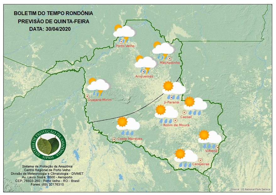 CLIMA: Confira a previsão do tempo para esta quinta, 30, véspera de feriado em RO