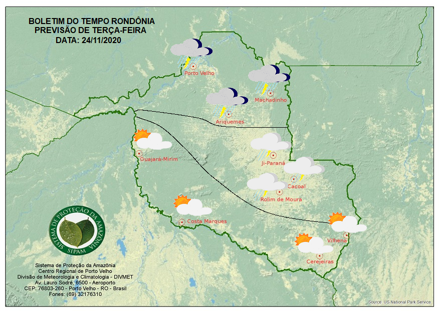  PREVISÃO DO TEMPO: Sipam diz que dia será chuvoso nesta terça-feira (24) em Porto Velho