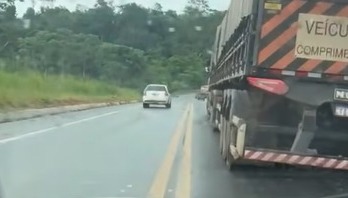 IMPRUDÊNCIA: Pálio faz ultrapassagem perigosa e quase bate em carreta na BR-364; veja vídeo