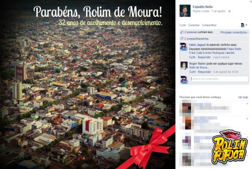 PERDIDO – Deputado parabeniza Rolim de Moura com foto de Cacoal